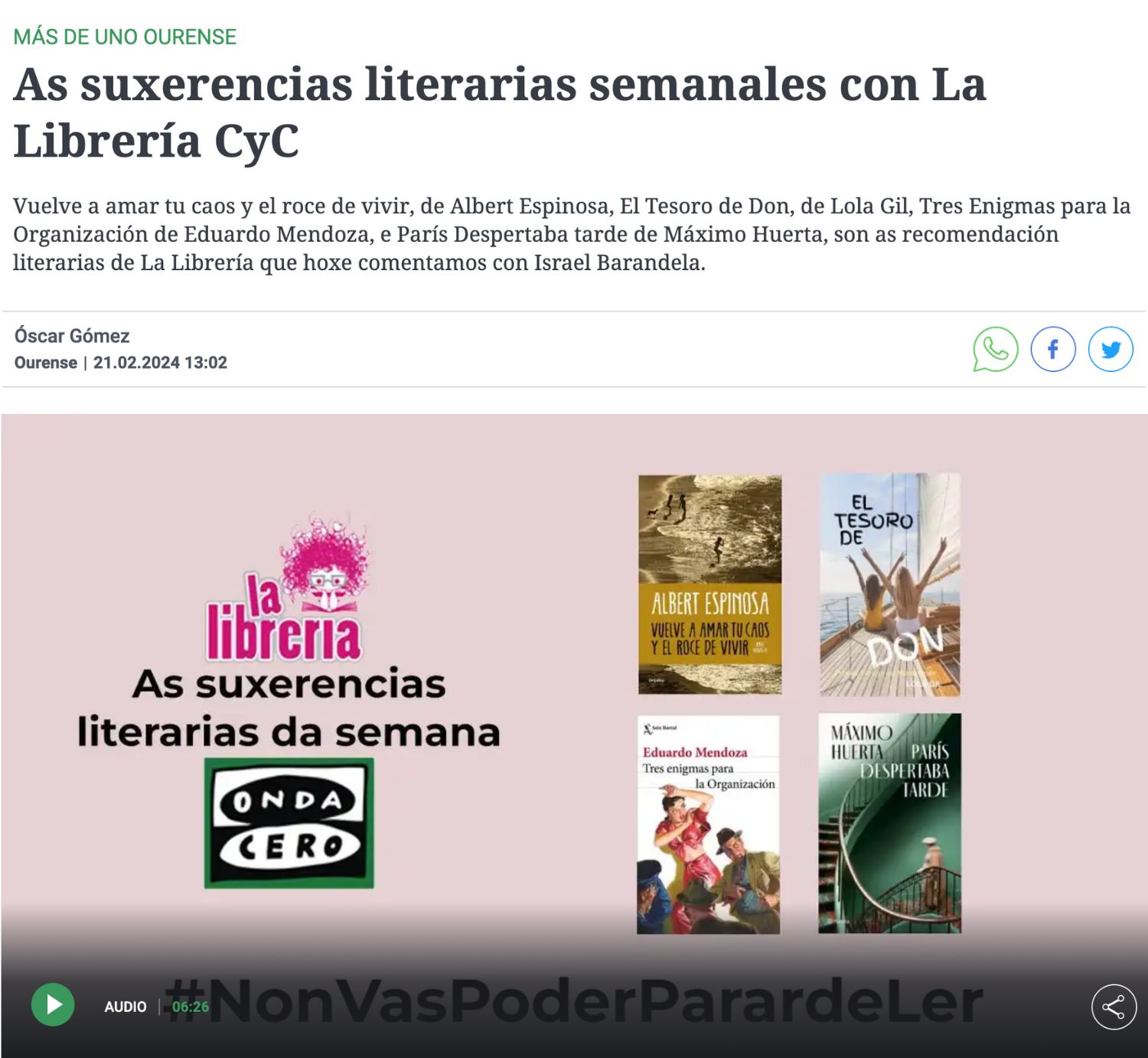 Onda Cero recomienda El tesoro de Don de Lola Gil